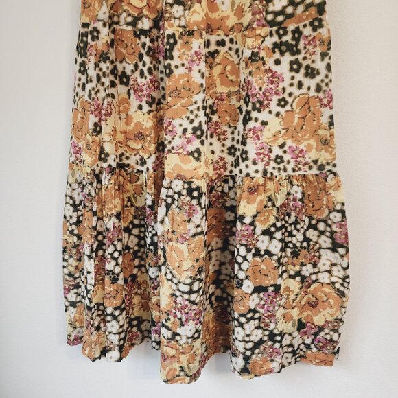Ba&Sh Diary Printed Tiered Floral Midi Skirt Sz M/ 6US Yellow 100%Cotton Classic - Picture 9 of 15